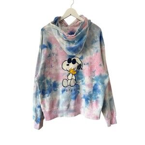 Ivory Ella + Peanuts Hoodie Sweatshirt Adult Medium Blue Pink Tie-Dye Snoopy